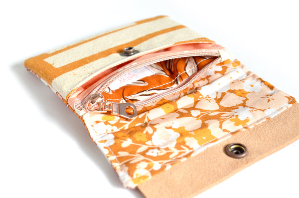 Orange Golden June Floral Mini Leather Snap Wallet