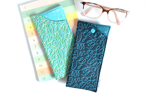 Blue Squiggle Glasses Case