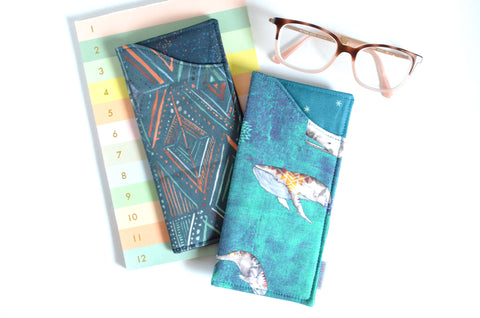 Blue Boho Whale Glasses Case