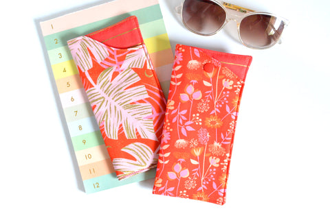 Red Tropical Floral Glasses Case