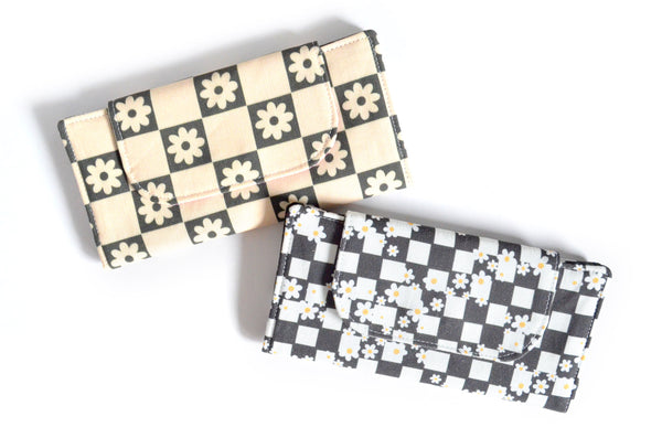 Black & White Floral Checker Wallet