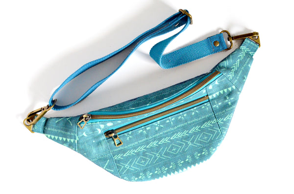 Teal Blue Boho Stripe Fanny Pack