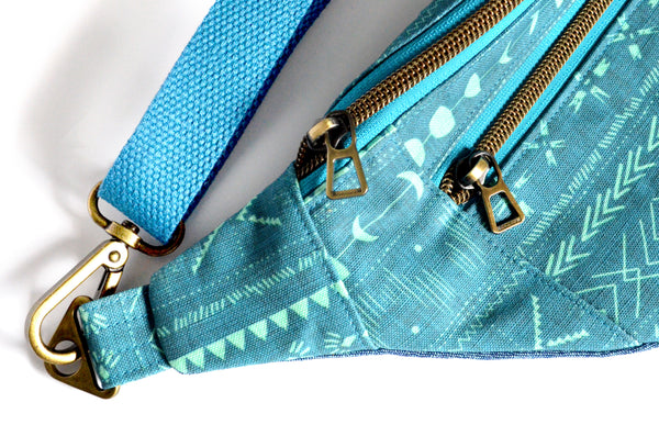 Teal Blue Boho Stripe Fanny Pack