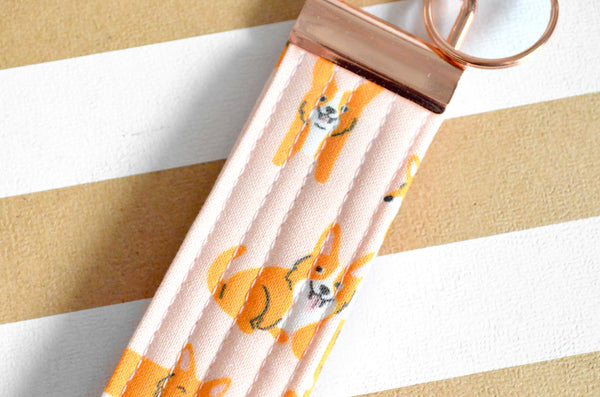 Pink Corgi Fabric Keychain