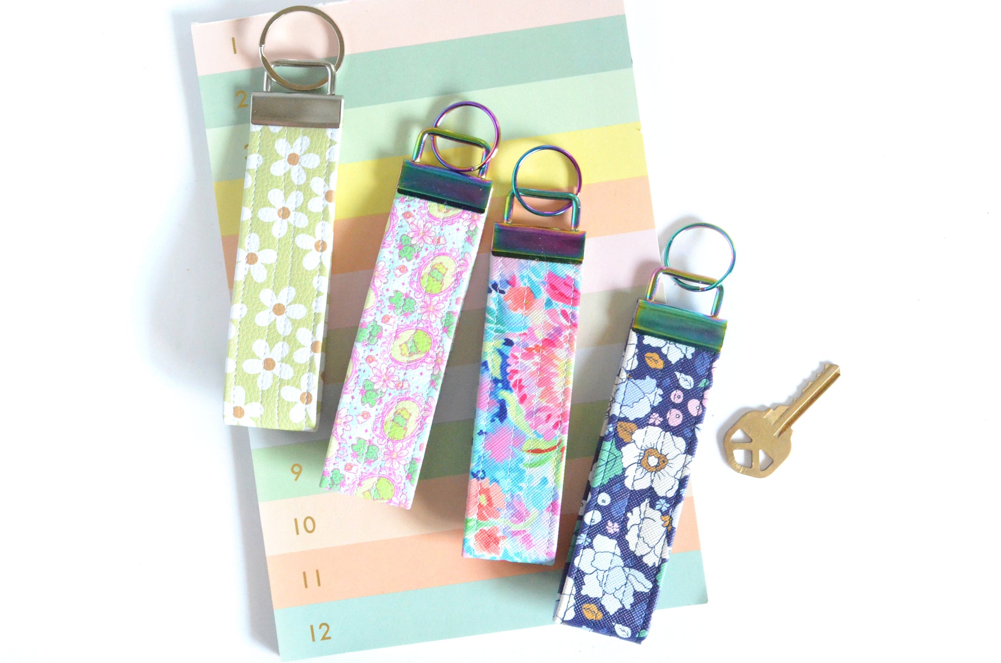 Green & Blue Floral *Faux-Leather* Keychain