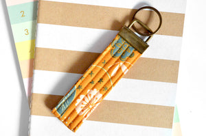 Boho Ochre Floral Fabric Keychain