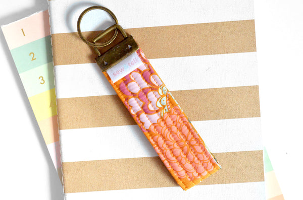 Boho Ochre Floral Fabric Keychain