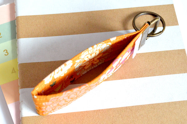 Boho Ochre Floral Fabric Keychain