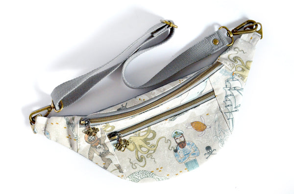 Grey Nautical Sailor Fanny Pack