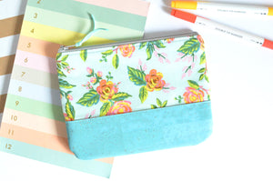 Blue Rifle Paper Co Rose Floral Cork Leather Pouch