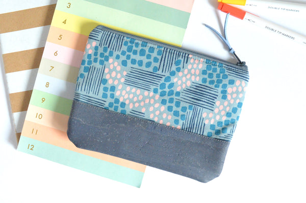 Grey Dots & Stripes Cork Leather Pouch