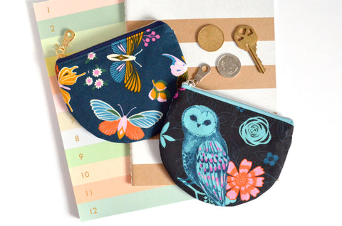 Dark Navy Owl & Butterfly Round Coin Purse