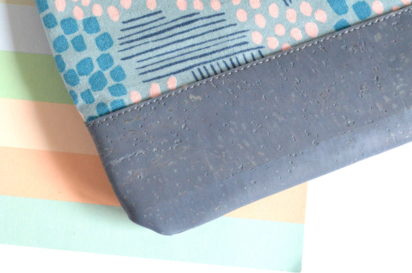 Grey Dots & Stripes Cork Leather Pouch