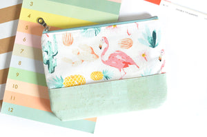 Mint Flamingo Cork Leather Pouch