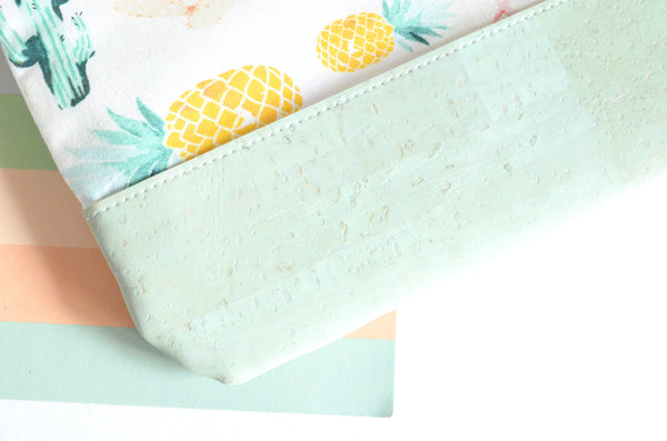 Mint Flamingo Cork Leather Pouch