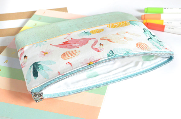 Mint Flamingo Cork Leather Pouch