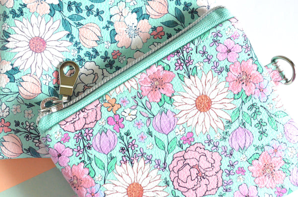 Blue Boho Floral Faux-Leather Coin Purse