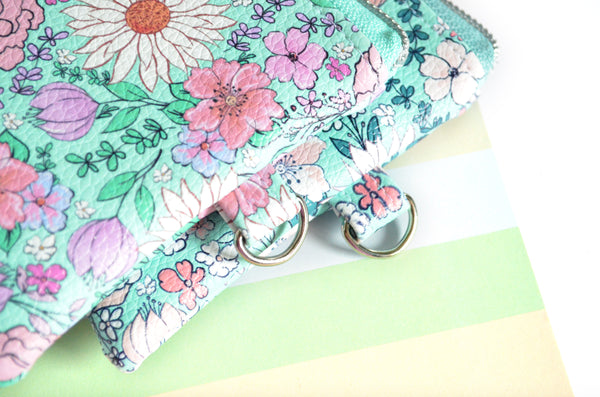 Blue Boho Floral Faux-Leather Coin Purse