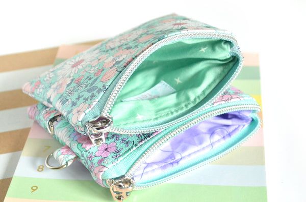 Blue Boho Floral Faux-Leather Coin Purse