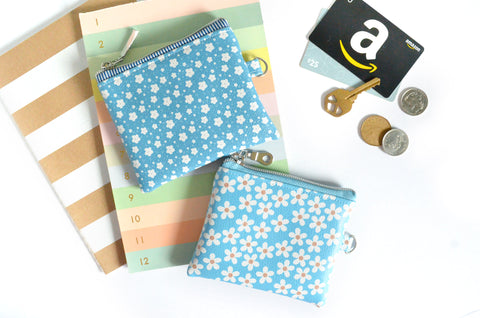 Blue Daisy Faux-Leather Coin Purse