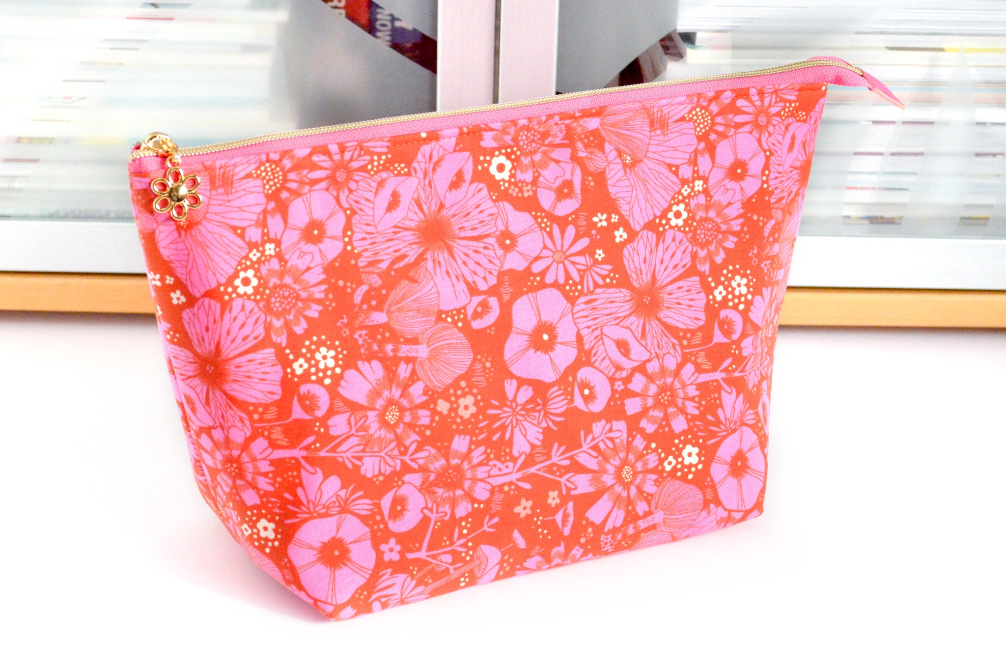 Bright Red Floral Jumbo Toiletry Bag