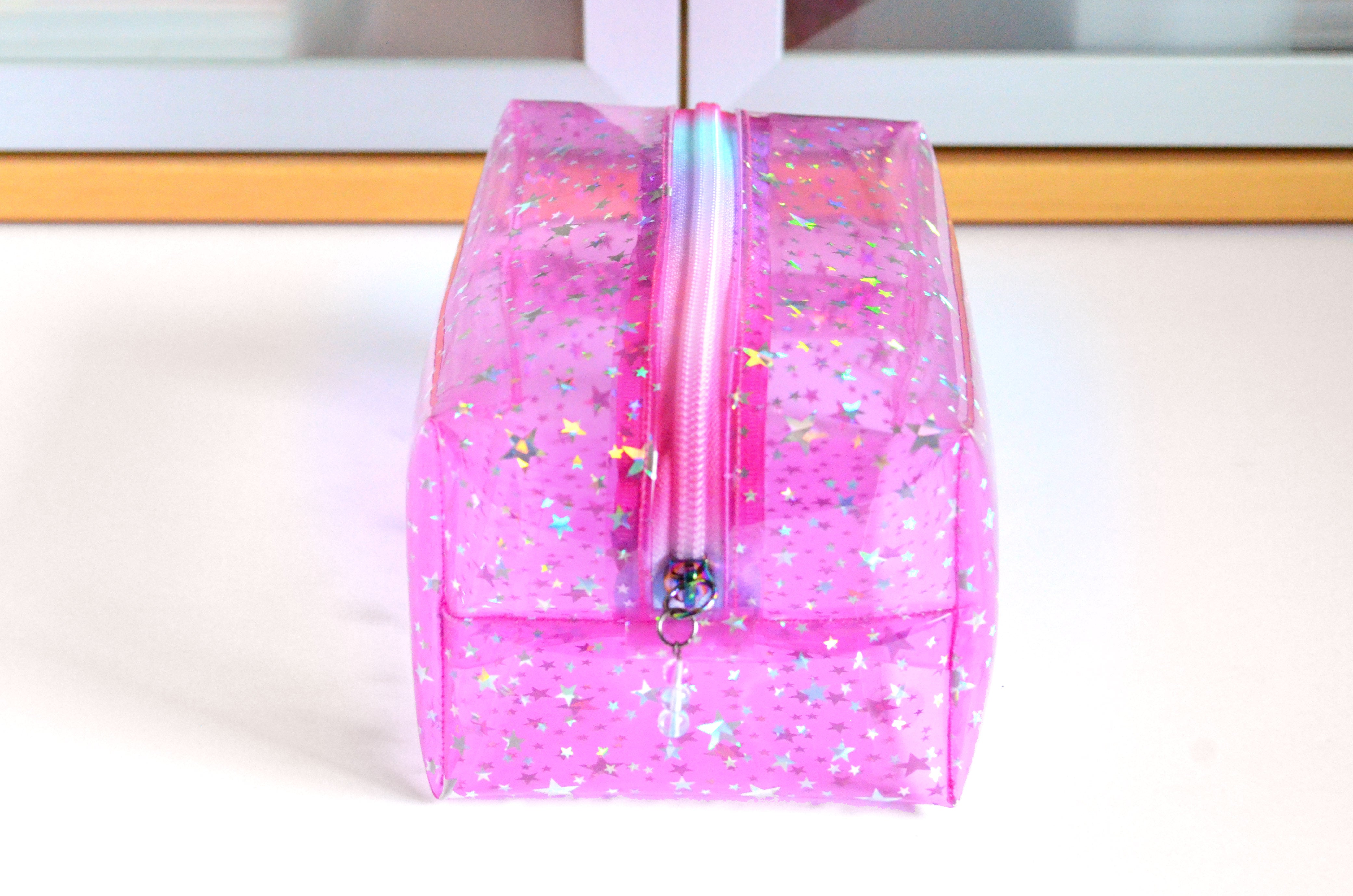 *Clear Vinyl* Pink Holographic Stars Toiletry Bag