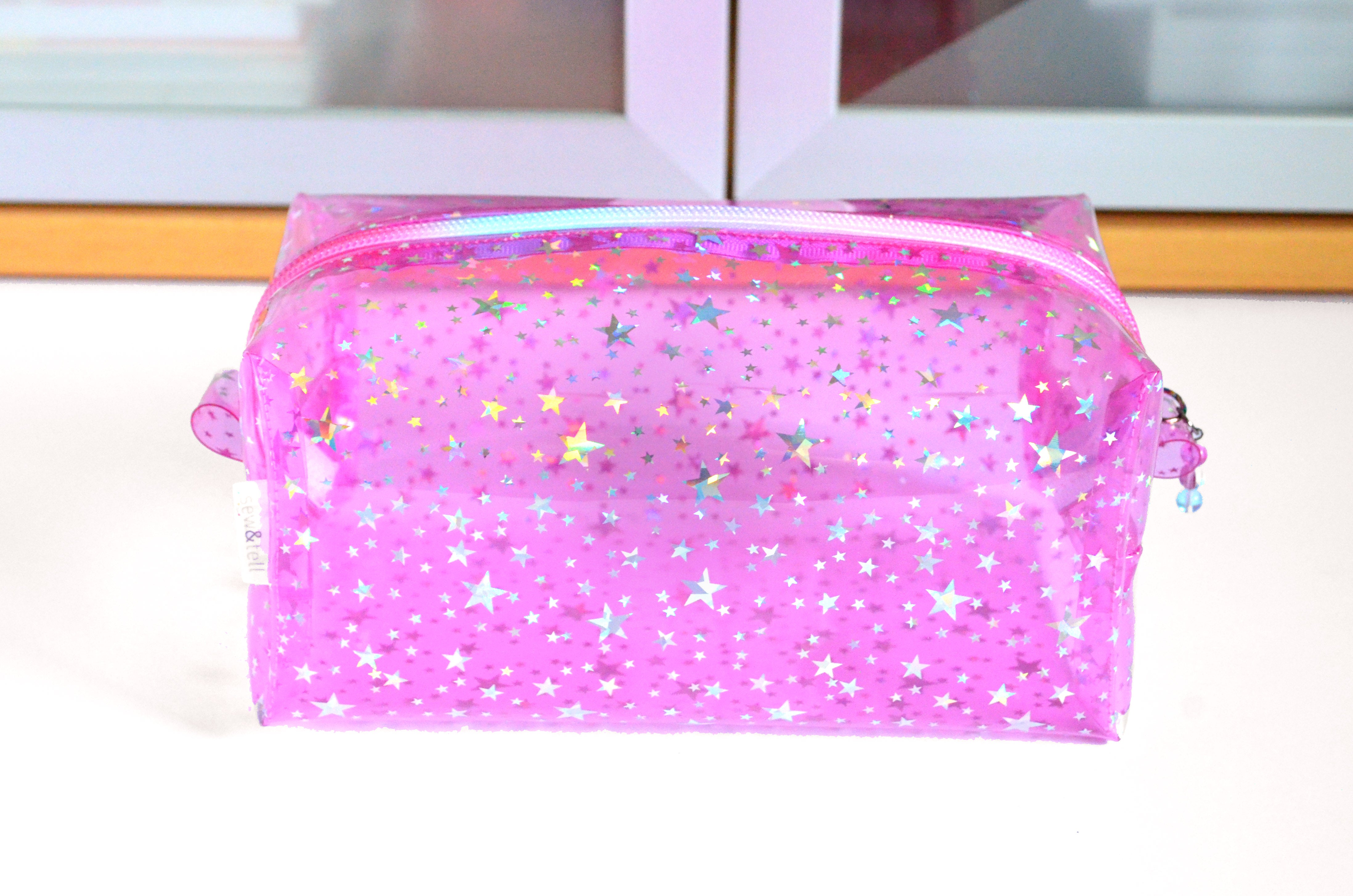 *Clear Vinyl* Pink Holographic Stars Toiletry Bag