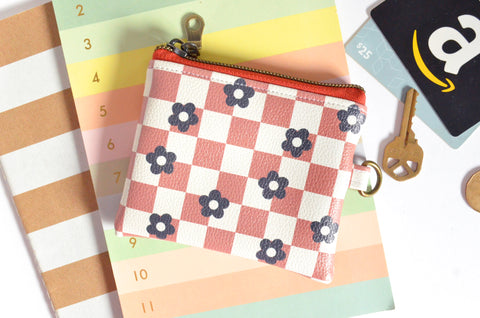 Rust Daisy Checker Faux-Leather Coin Purse