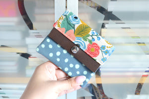 Blue Rifle Paper Co Floral Mini Leather Snap Wallet