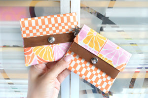 Pink & Orange Retro Floral Mini Leather Snap Wallet