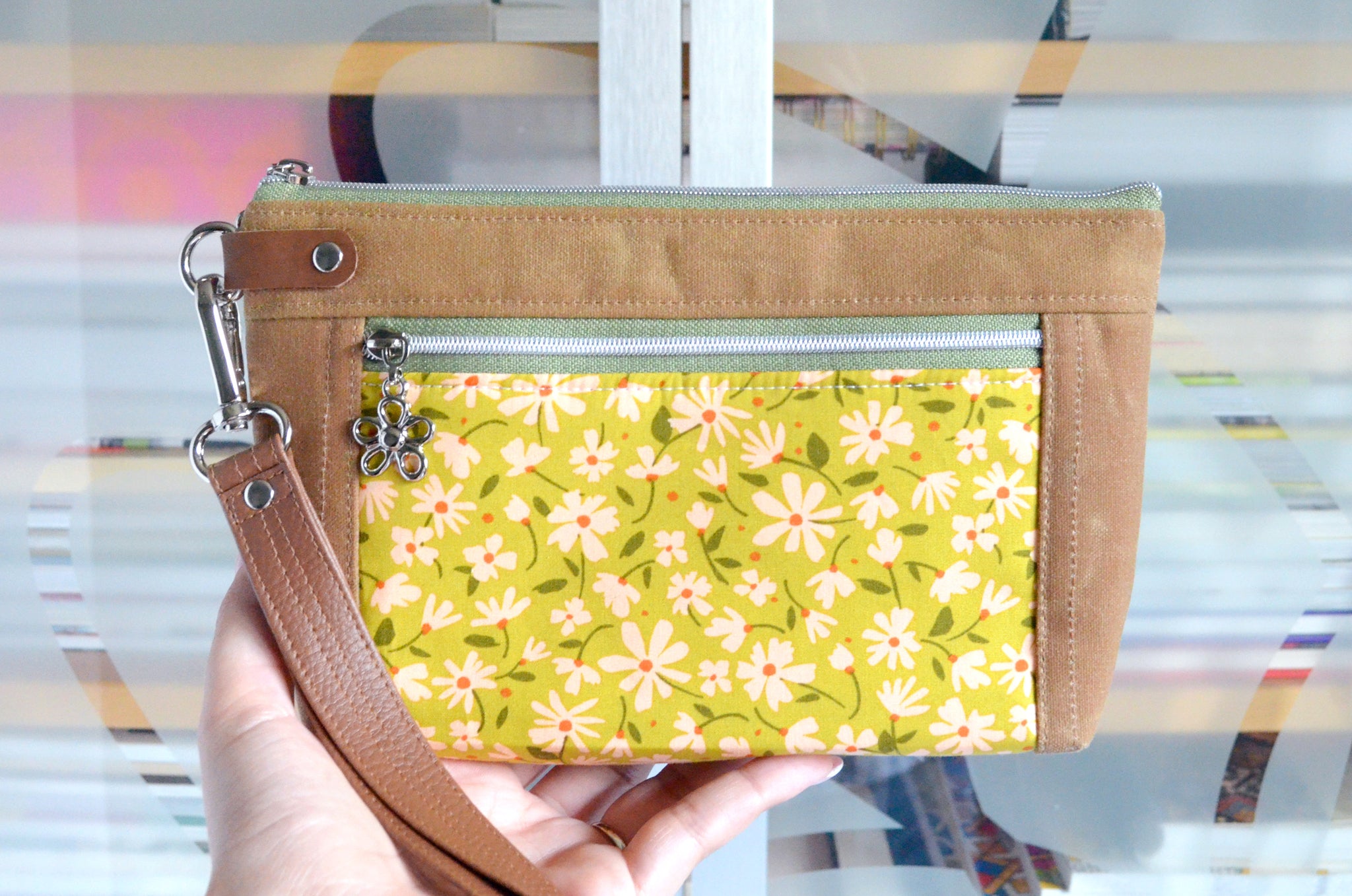 Green Meadow Double-Zip Wristlet