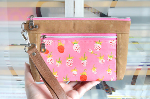 Pink Strawberry Double-Zip Wristlet