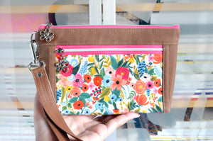 Pink Rifle Paper Co Garden Party Double-Zip Wristlet