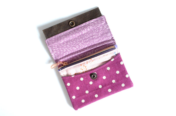 Purple Golden June Floral Mini Leather Snap Wallet