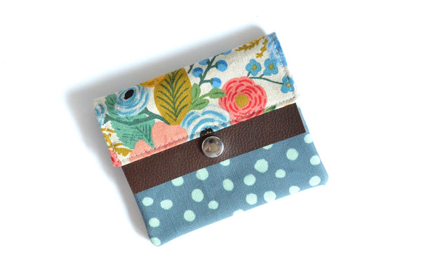 Blue Rifle Paper Co Floral Mini Leather Snap Wallet