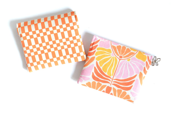 Pink & Orange Retro Floral Mini Leather Snap Wallet