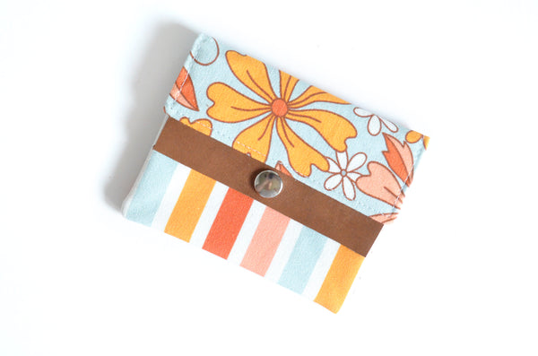 Blue Striped Floral Mini Leather Snap Wallet