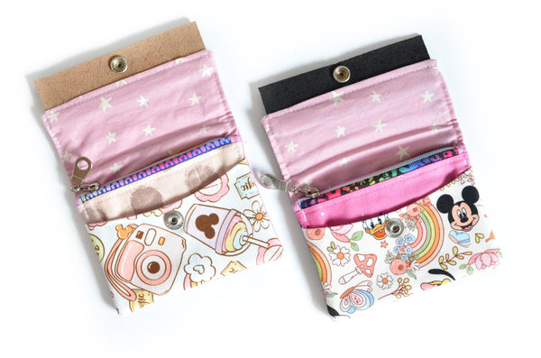 Pink & Stripe Mouse Mini Leather Snap Wallet