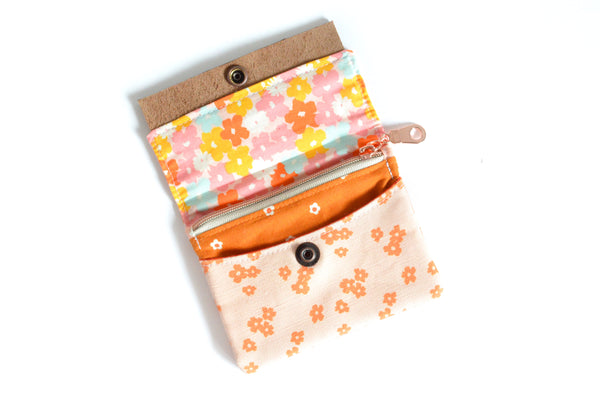 Orange Butterfly Mini Leather Snap Wallet