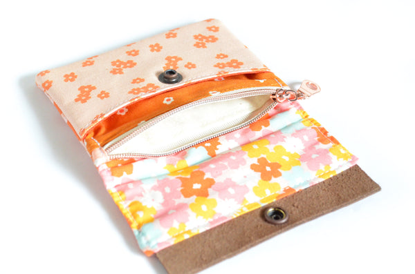 Orange Butterfly Mini Leather Snap Wallet