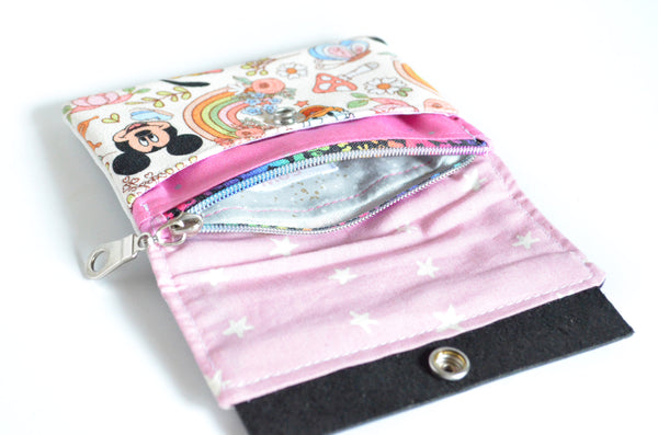 Pink & Stripe Mouse Mini Leather Snap Wallet