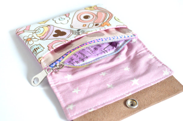 Pink & Stripe Mouse Mini Leather Snap Wallet