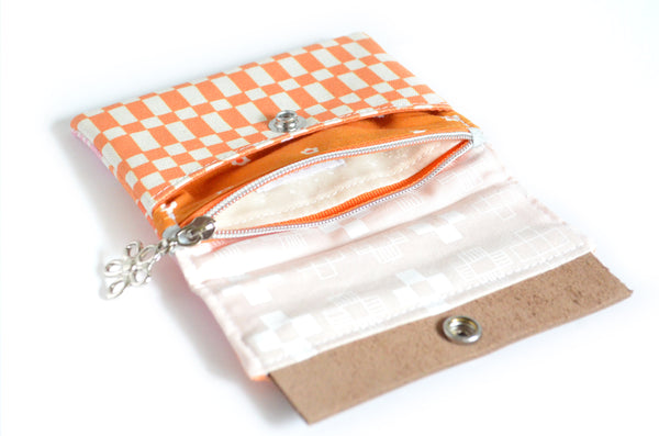 Pink & Orange Retro Floral Mini Leather Snap Wallet