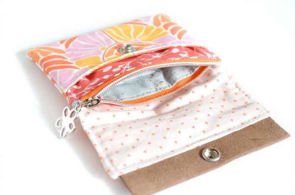 Pink & Orange Retro Floral Mini Leather Snap Wallet