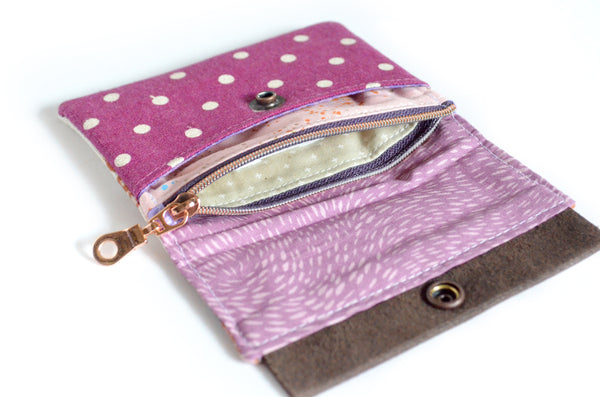 Purple Golden June Floral Mini Leather Snap Wallet