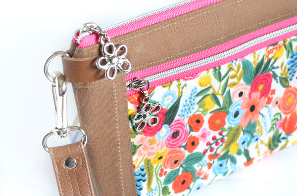 Pink Rifle Paper Co Garden Party Double-Zip Wristlet