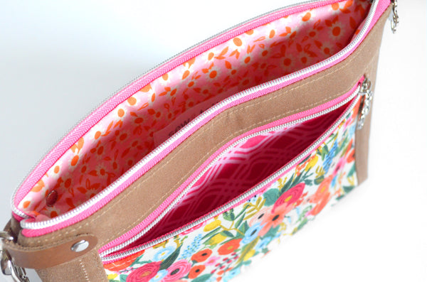 Pink Rifle Paper Co Garden Party Double-Zip Wristlet