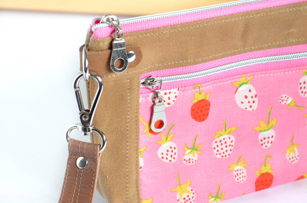 Pink Strawberry Double-Zip Wristlet