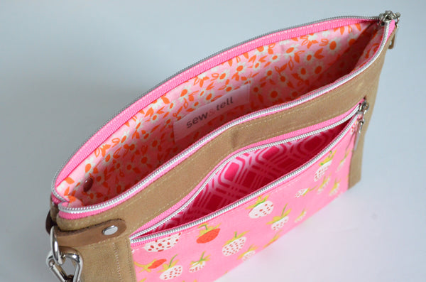 Pink Strawberry Double-Zip Wristlet