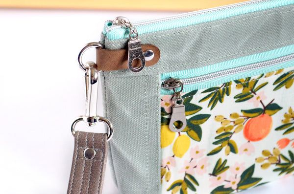 Mint Rifle Paper Co Citrus Double-Zip Wristlet